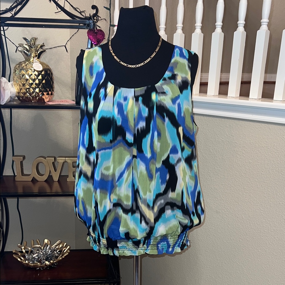 Studio 1940 Blue and Green Patterned Blouse
